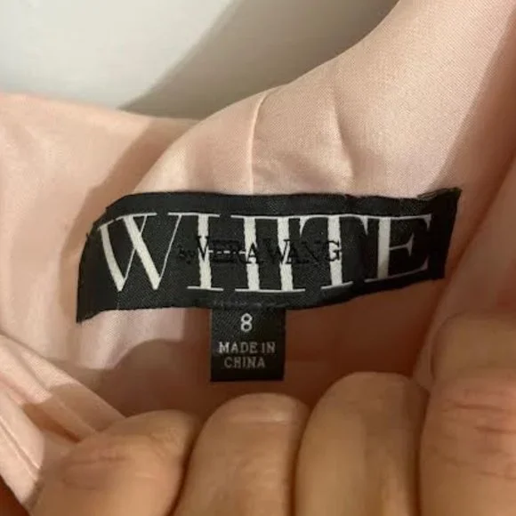 NWT Vera Wang White Pink Chiffon One Shoulder Ruffled Dress - Size 8 - Picture 5 of 11